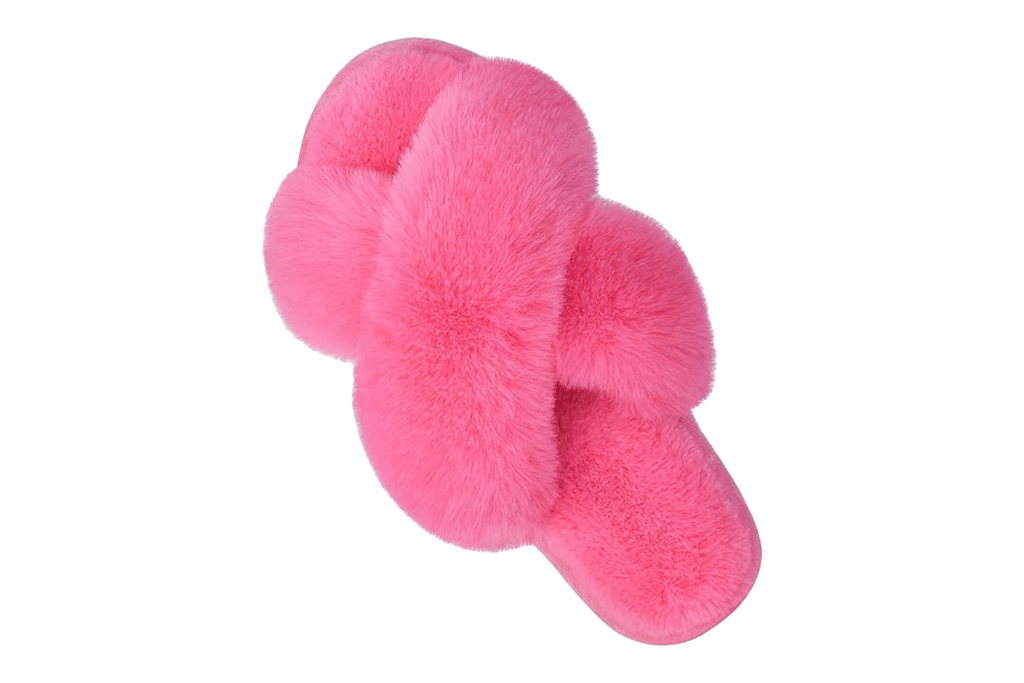 Talkative fuzzy slippers with criss-cross straps