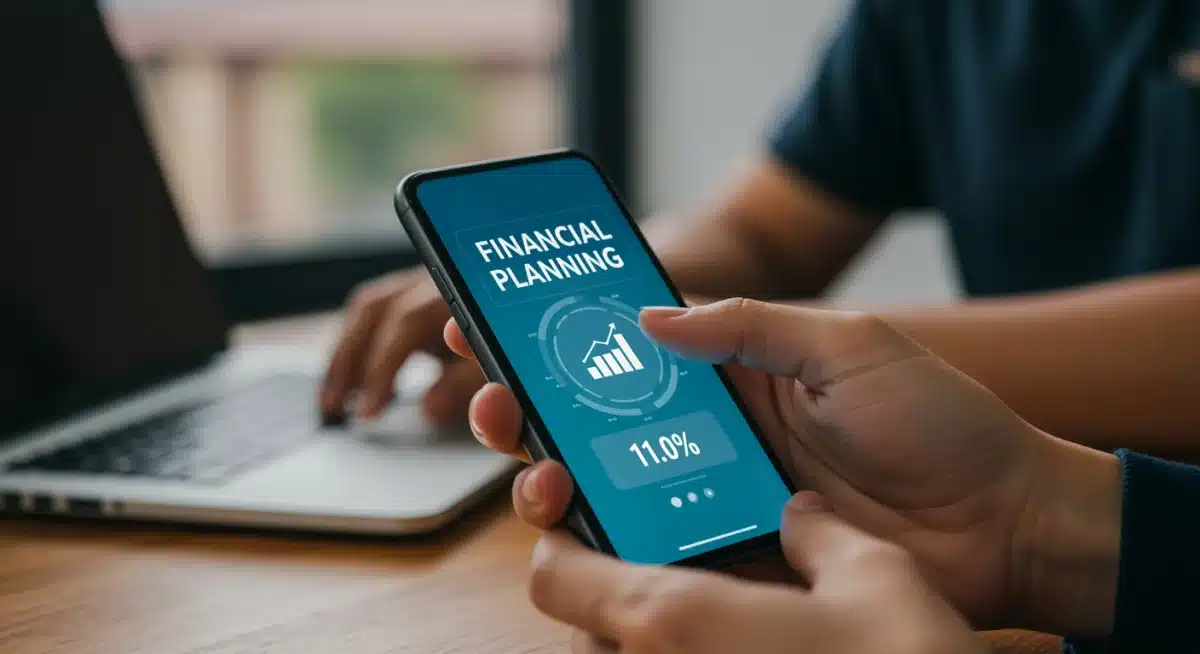 Smartphone displaying a financial planning app, representing digital financial tools and accessibility.
