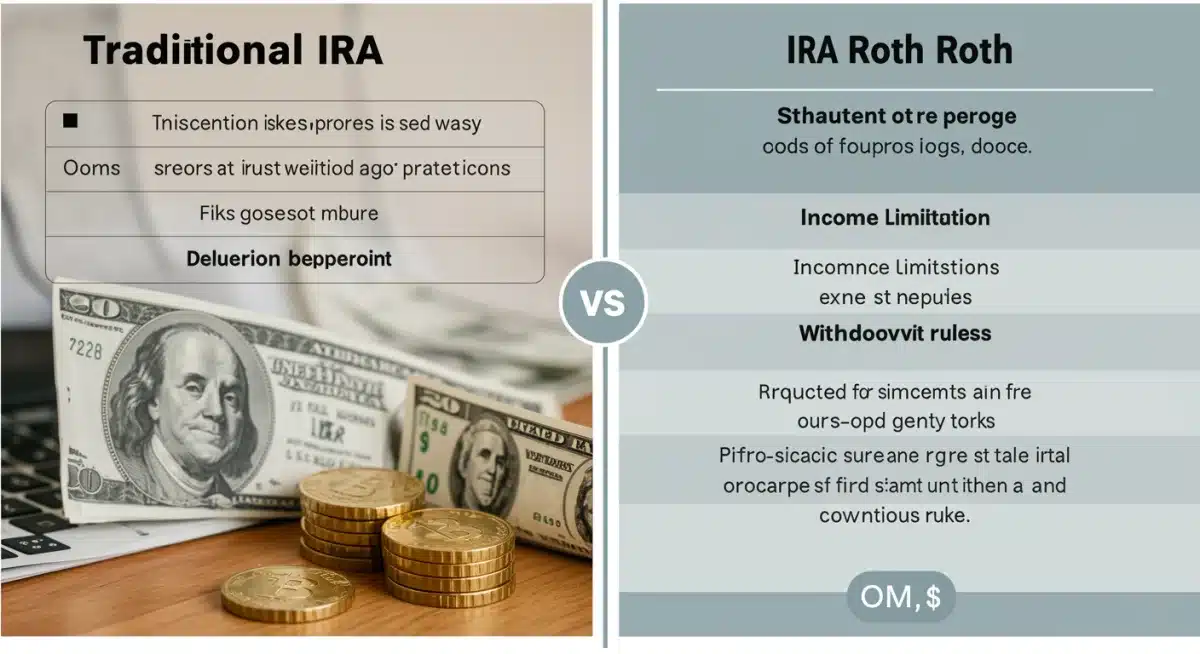 Comparison chart of Traditional vs. Roth IRA benefits and limitations.