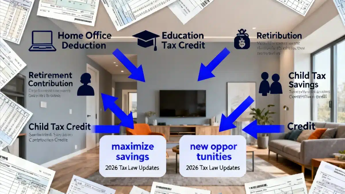Infographic illustrating tax deductions and credits for 2026