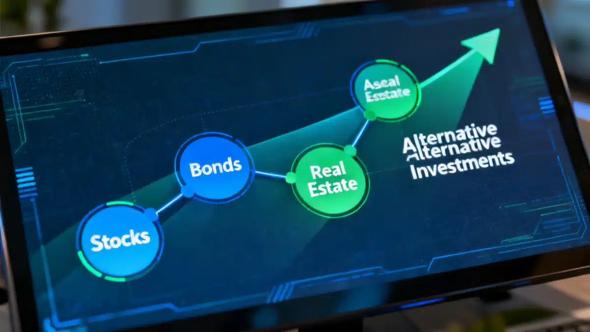 Diversified digital investment portfolio breakdown on a screen