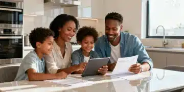 Family reviewing federal benefits information on a tablet, hopeful for 2026.