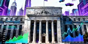 Federal Reserve building with financial data and bond market trends for 2026