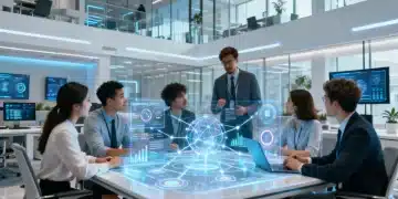 Professionals collaborating in a tech office, symbolizing future in-demand skills in the US job market.