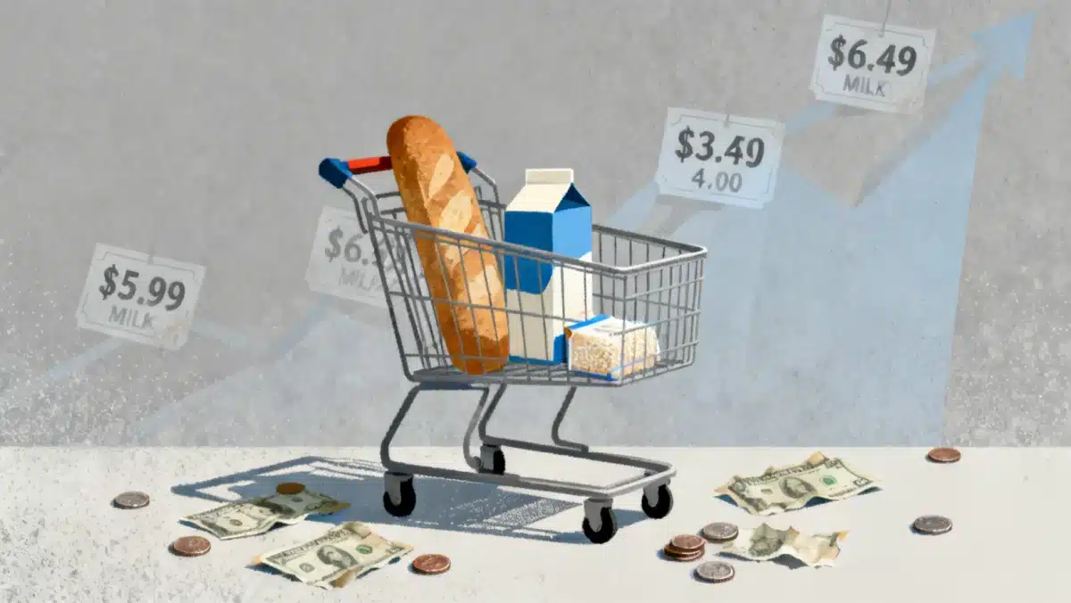 Diminished purchasing power due to inflation affecting a shopping cart