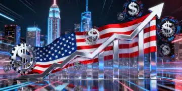 Illustration of 2026 US national debt growth with economic symbols