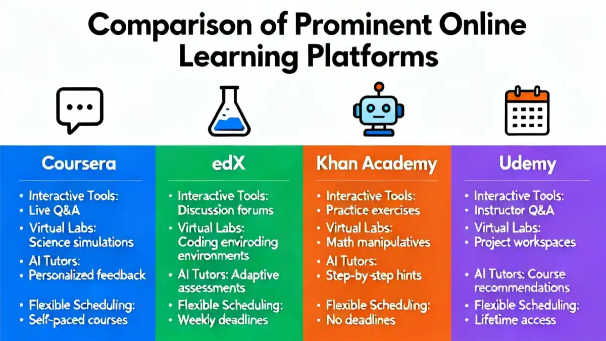 Infographic comparing features of leading 2026 online learning platforms
