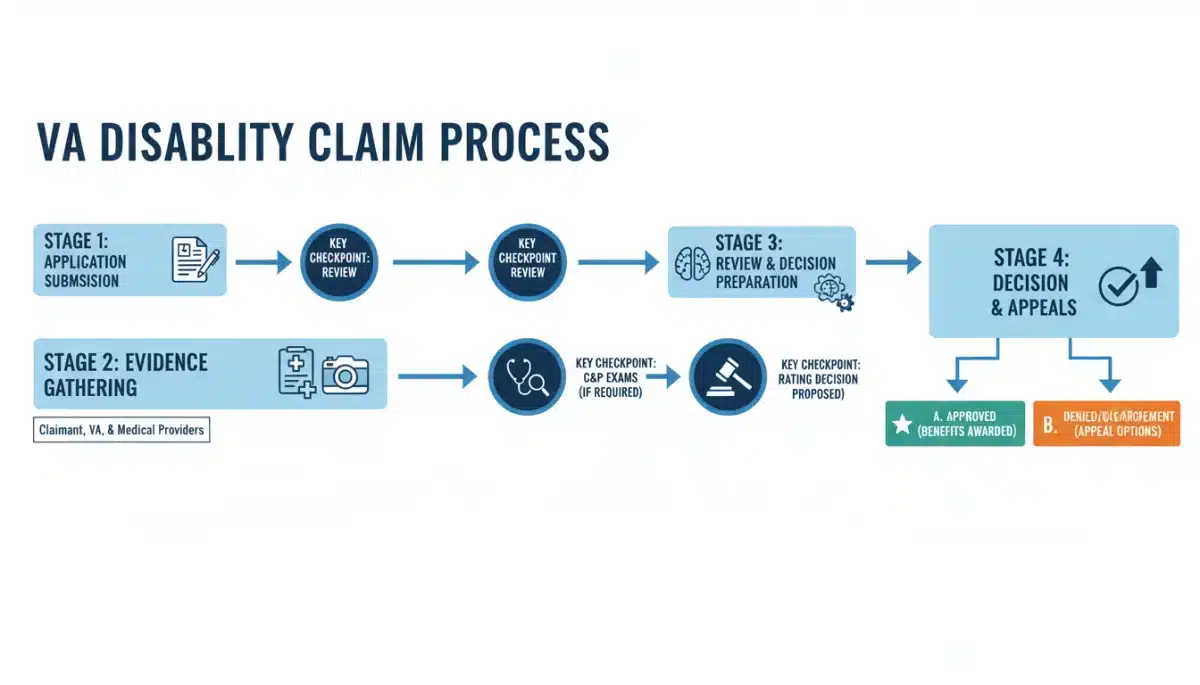 Infographic detailing the VA disability claim process stages