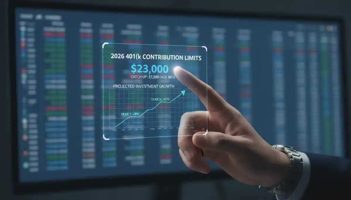Hand pointing to 2026 401(k) contribution limits on a financial statement