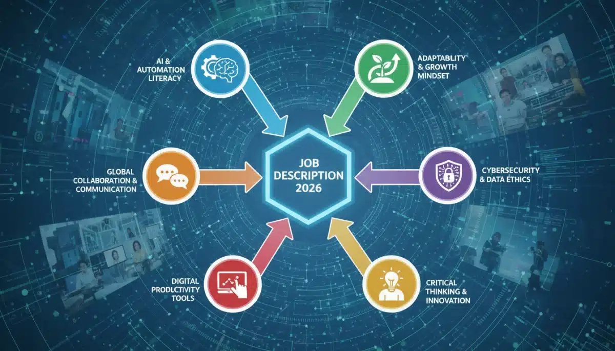 Infographic showing key keywords influencing 2026 US job descriptions
