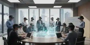 Professionals collaborating on future job trends with holographic data display in 2026