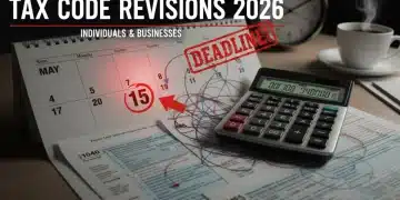IRS tax forms and calculator on a calendar with May highlighted, representing 2026 tax code revisions deadline.