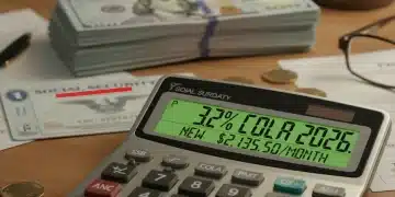 Calculator with dollar bills and Social Security card, representing 2026 COLA increase calculations.