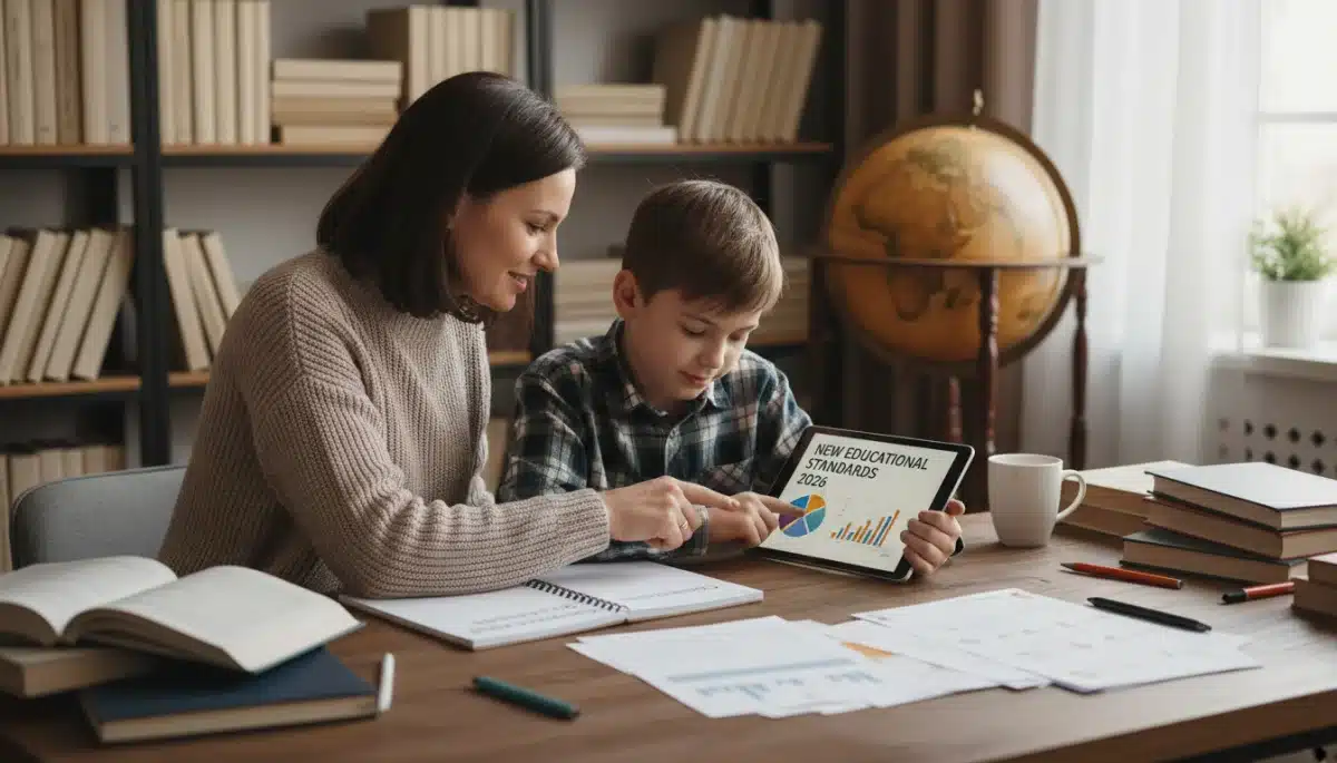 Parent and child reviewing K-12 academic materials 2026
