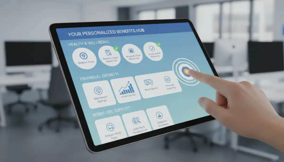 Digital dashboard showcasing personalized employee benefits options