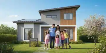 Happy family in front of new affordable home