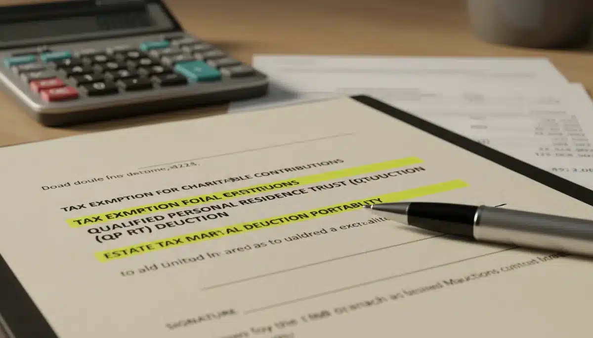 Close-up of tax exemption clauses in a legal document, symbolizing detailed financial planning