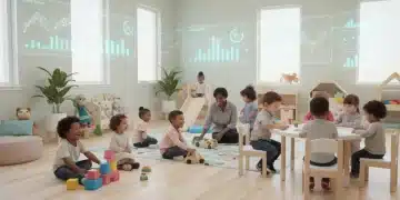 Children happily playing in a state-sponsored child care center in 2026, receiving quality care.