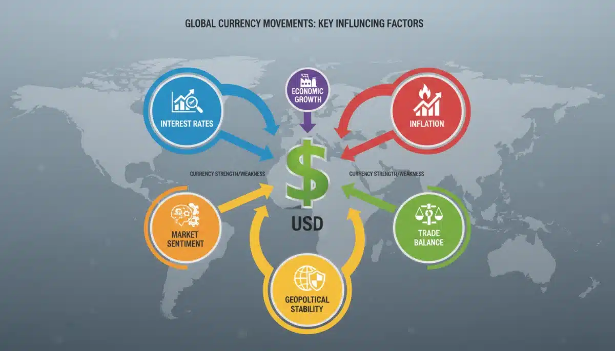 Infographic showing factors influencing currency movements