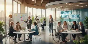 Professionals collaborating in a modern office, symbolizing adaptability